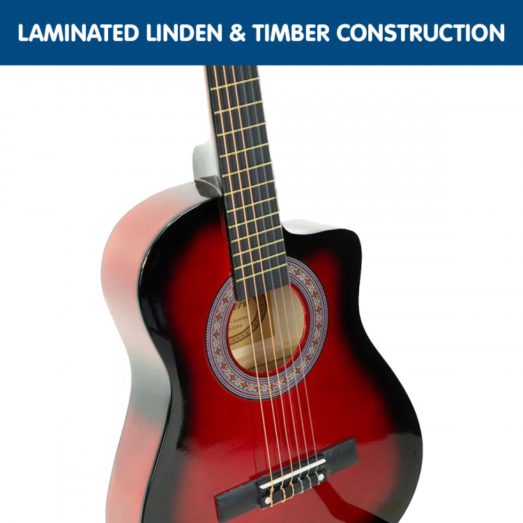 Karrera 38in Pro Cutaway Acoustic Guitar with guitar bag - Red Burst image 3