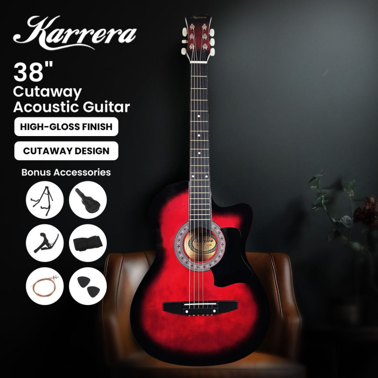 Karrera 38in Pro Cutaway Acoustic Guitar with guitar bag - Red Burst image 5