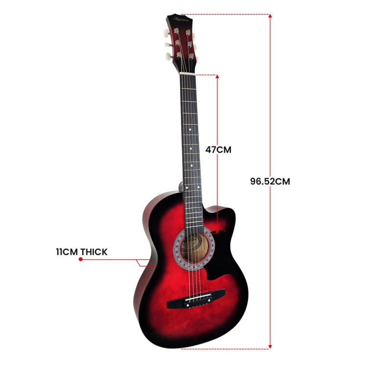 Karrera 38in Pro Cutaway Acoustic Guitar with guitar bag - Red Burst image 6