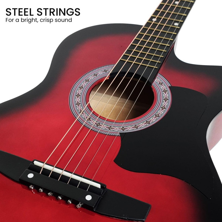 Karrera 38in Pro Cutaway Acoustic Guitar with guitar bag - Red Burst image 8