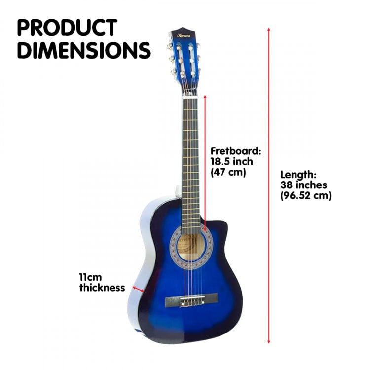 38in Cutaway Acoustic Guitar with guitar bag - Blue Burst image 8