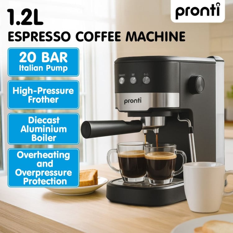 Pronti KCM-850D Coffee Machine 20 Bar Espresso Maker with Milk Frother and 1.25L Tank image 15