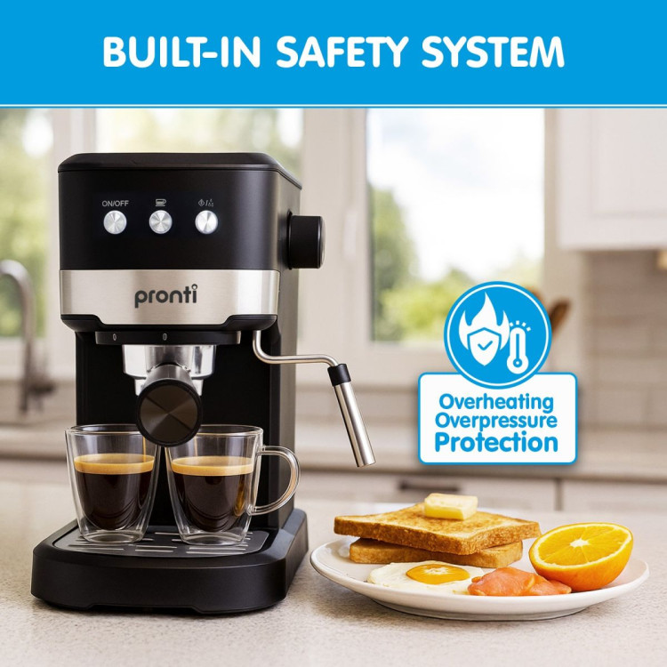 Pronti KCM-850D Coffee Machine 20 Bar Espresso Maker with Milk Frother and 1.25L Tank image 8