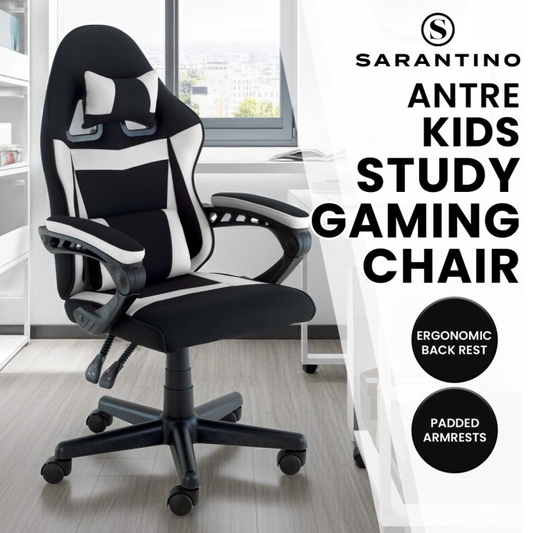 Sarantino Antre Kids Study Gaming Chair in Black and White Office Adjustable Height Chair image 3
