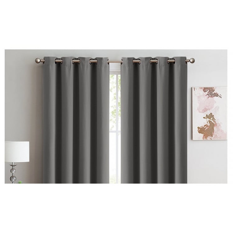 2x 100% Blockout Curtains Panels 3 Layers Eyelet Charcoal 180x230cm image 2