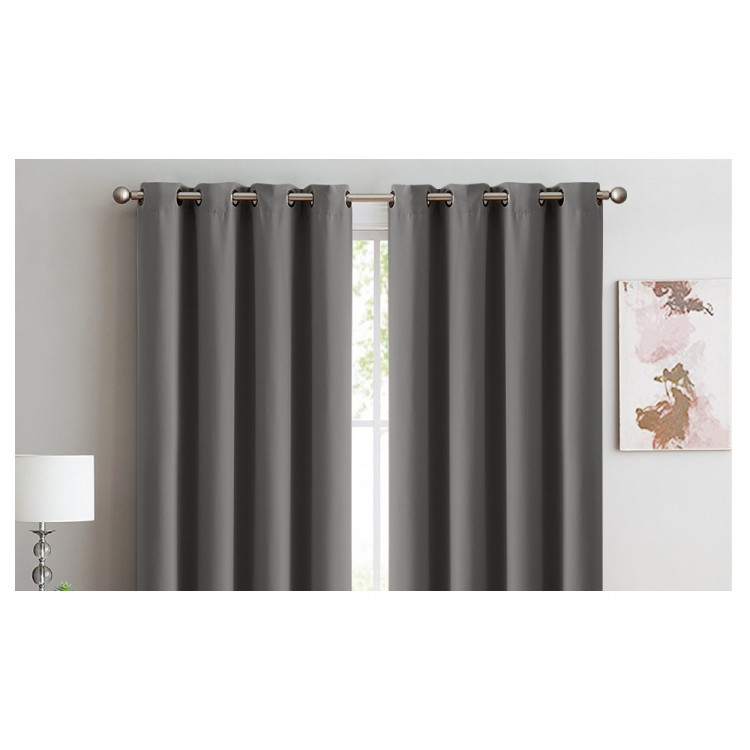 2x 100% Blockout Curtains Panels 3 Layers Eyelet Charcoal 240x230cm image 2