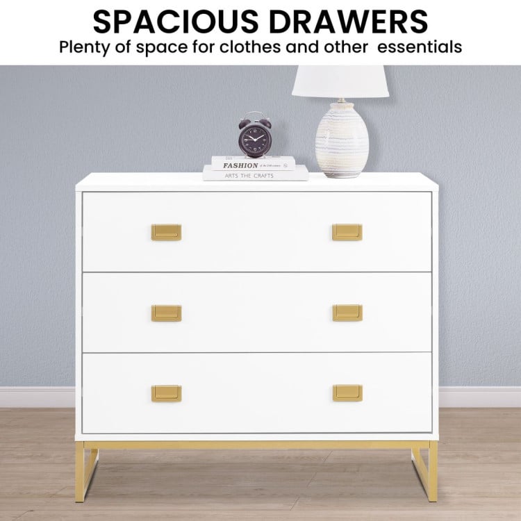 Sarantino Amara Chest of Drawers Tallboy Dresser in White/Gold image 7