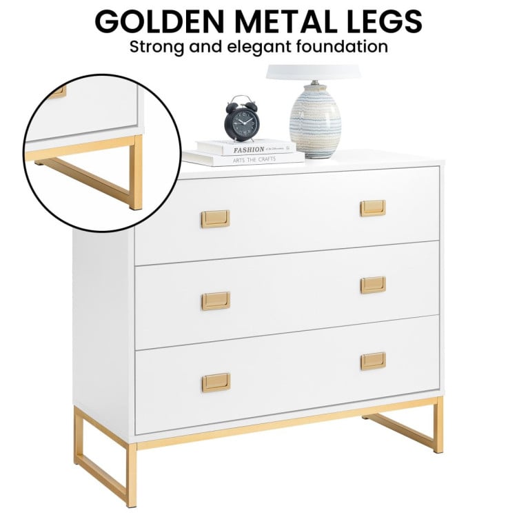 Sarantino Amara Chest of Drawers Tallboy Dresser in White/Gold image 9