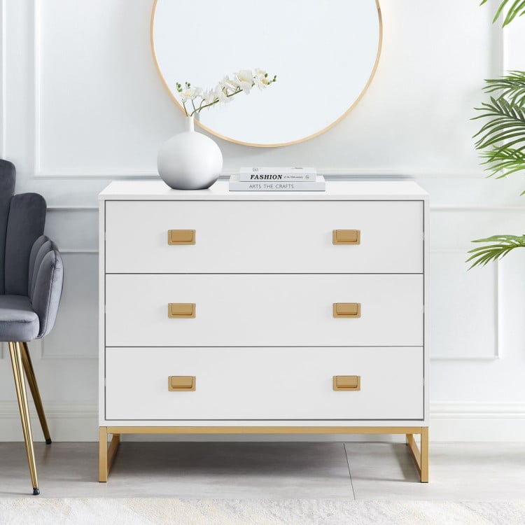 Sarantino Amara Chest of Drawers Tallboy Dresser in White/Gold image 10