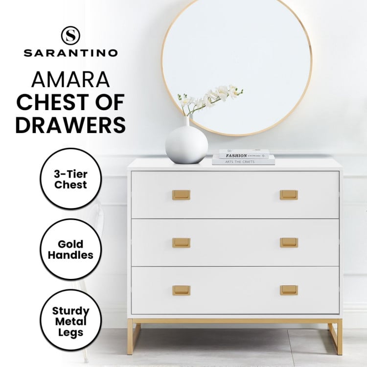 Sarantino Amara Chest of Drawers Tallboy Dresser in White/Gold image 11
