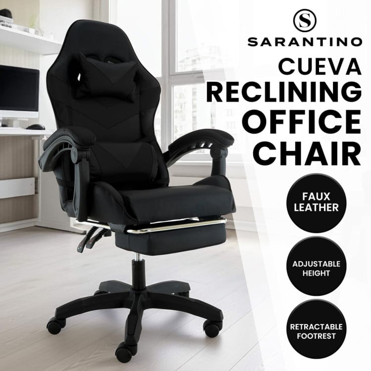Sarantino Cueva Reclining High Back Office Gaming Chair Black Retractable Footrest Computer Seat image 3