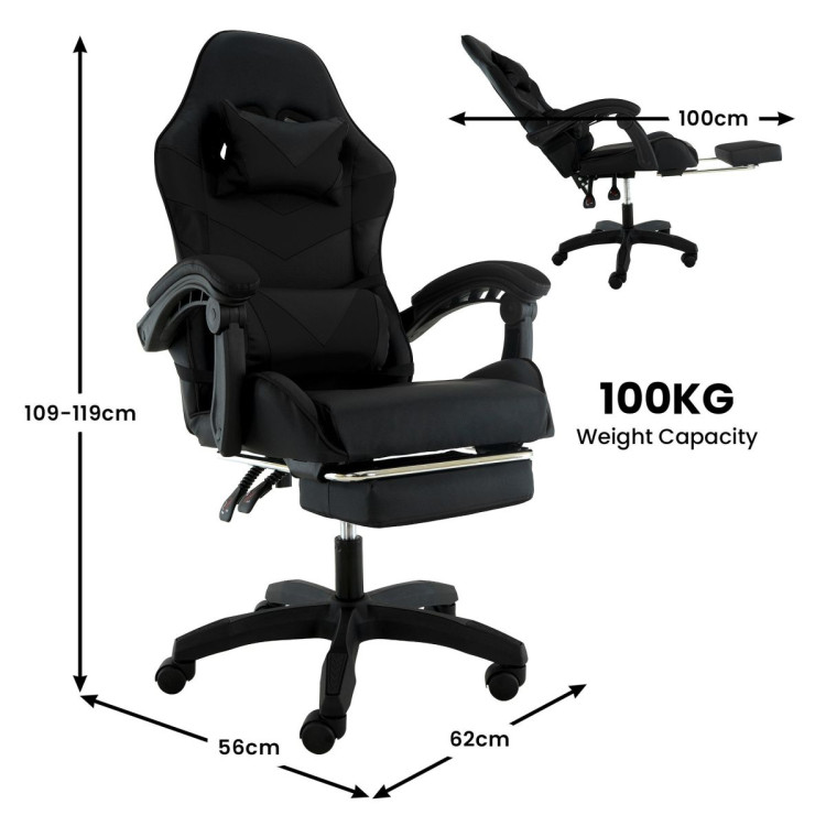 Sarantino Cueva Reclining High Back Office Gaming Chair Black Retractable Footrest Computer Seat image 4