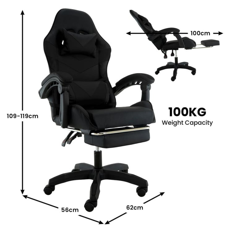 Sarantino Cueva Reclining High Back Office Gaming Chair Black Retractable Footrest Computer Seat image 5
