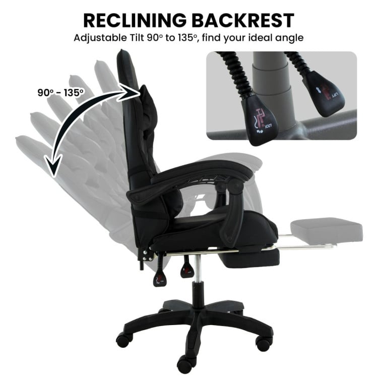 Sarantino Cueva Reclining High Back Office Gaming Chair Black Retractable Footrest Computer Seat image 7