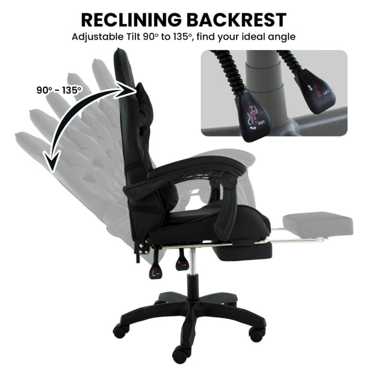 Sarantino Cueva Reclining High Back Office Gaming Chair Black Retractable Footrest Computer Seat image 8