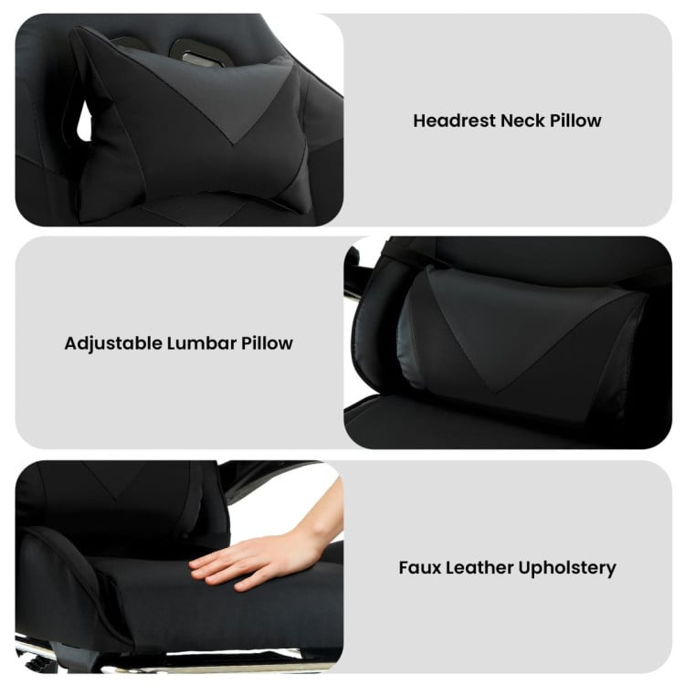 Sarantino Cueva Reclining High Back Office Gaming Chair Black Retractable Footrest Computer Seat image 9