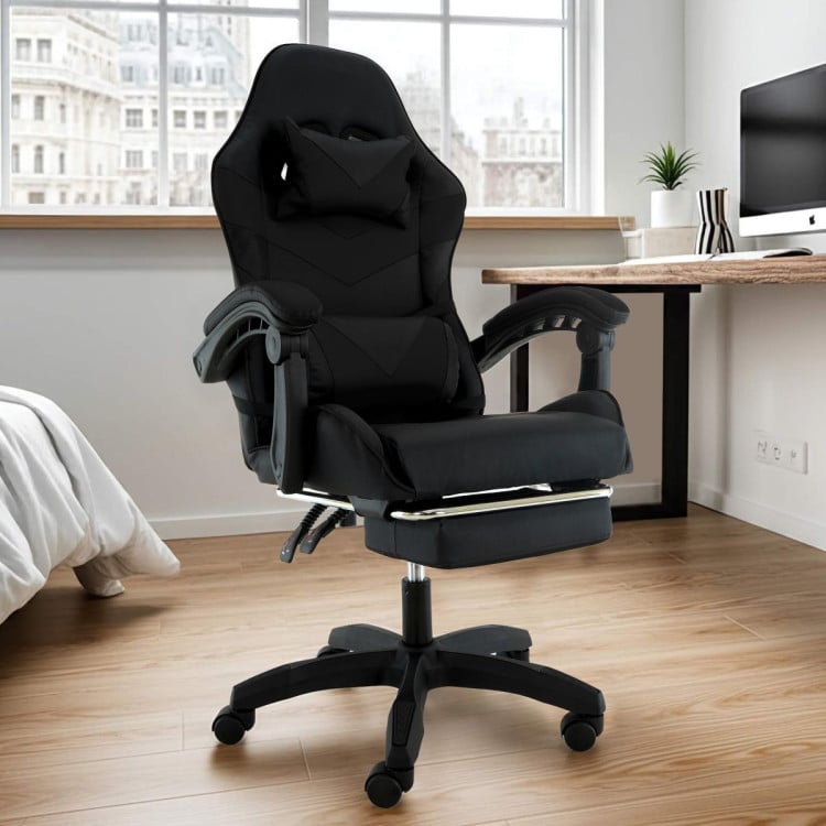 Sarantino Cueva Reclining High Back Office Gaming Chair Black Retractable Footrest Computer Seat image 9