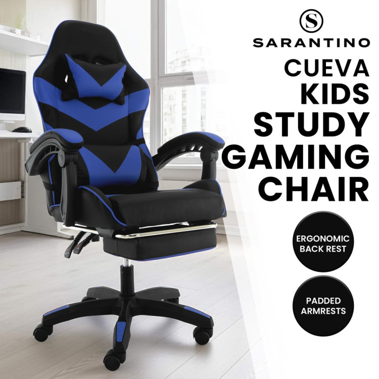 Sarantino Cueva Reclining High Back Office Gaming Chair Seat Retractable Footrest Office Computer Black & Blue image 10
