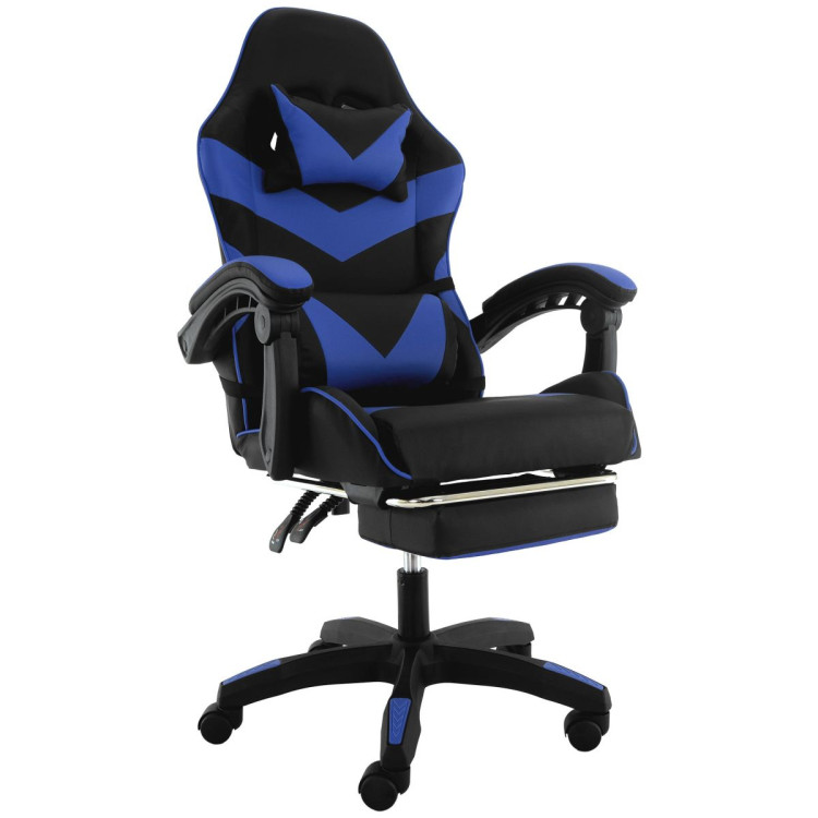 Sarantino Cueva Reclining High Back Office Gaming Chair Seat Retractable Footrest Office Computer Black & Blue image 3
