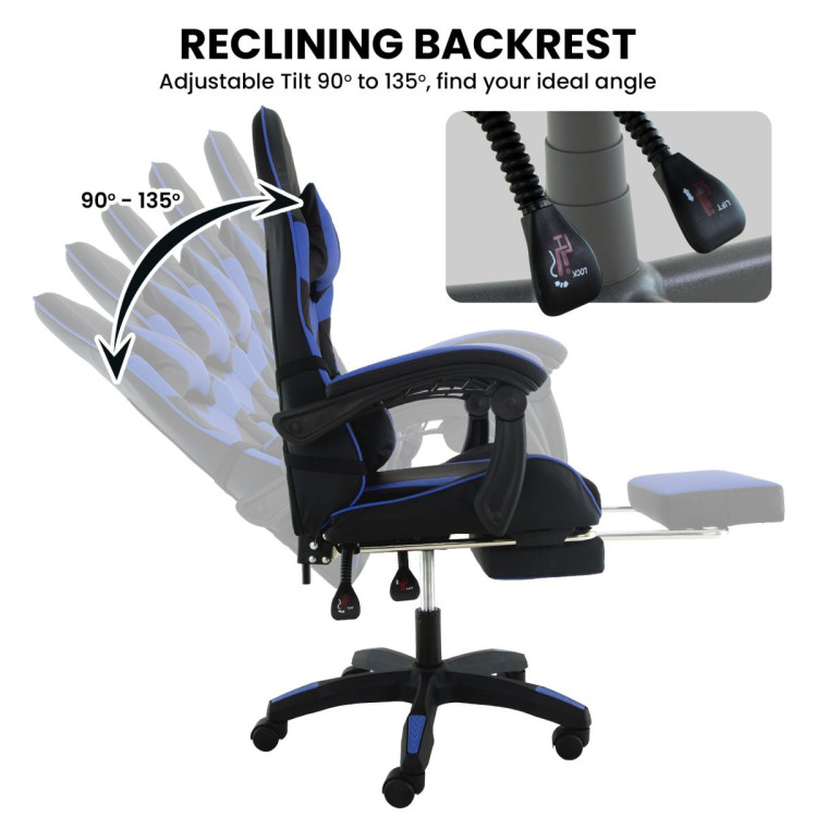 Sarantino Cueva Reclining High Back Office Gaming Chair Seat Retractable Footrest Office Computer Black & Blue image 7