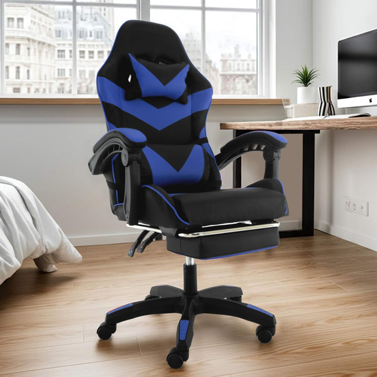 Sarantino Cueva Reclining High Back Office Gaming Chair Seat Retractable Footrest Office Computer Black & Blue image 9