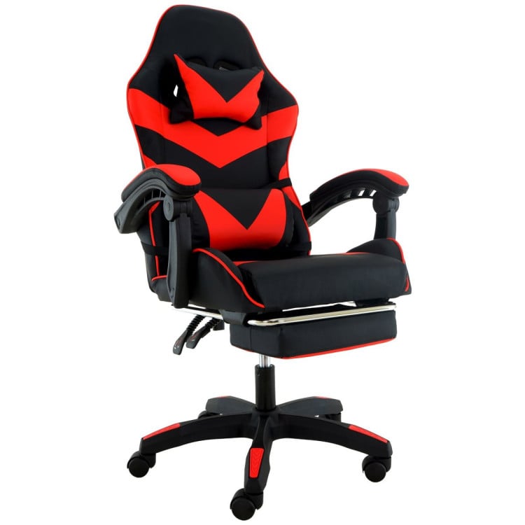 Sarantino Cueva Reclining High Back Office Gaming Chair with Retractable Footrest Office Computer Seating in Black/Red image 3
