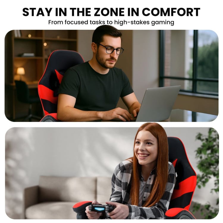 Sarantino Cueva Reclining High Back Office Gaming Chair with Retractable Footrest Office Computer Seating in Black/Red image 6