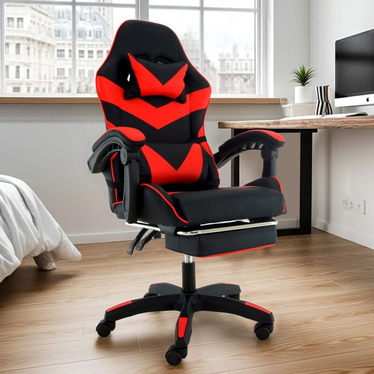 Sarantino Cueva Reclining High Back Office Gaming Chair with Retractable Footrest Office Computer Seating in Black/Red image 9