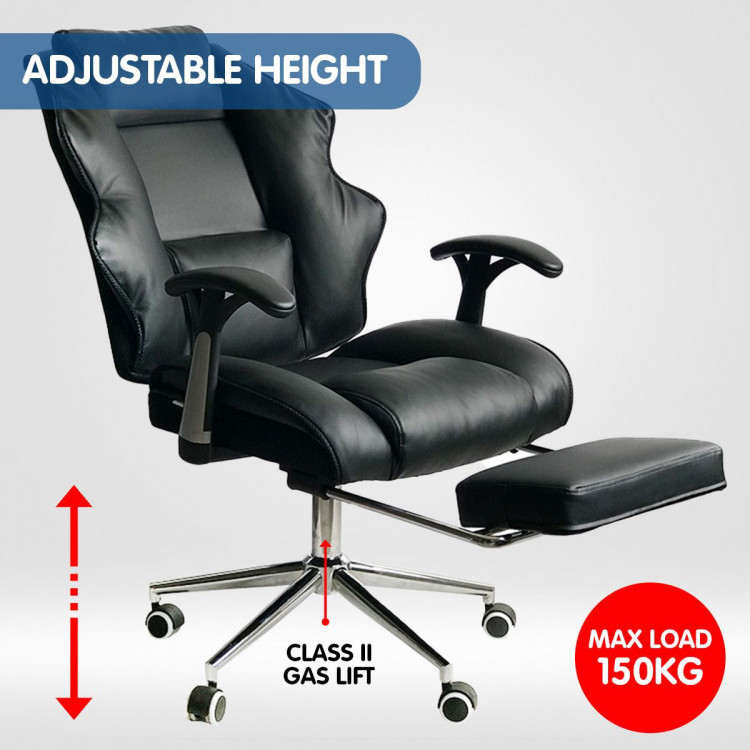 Faux Leather High Back Reclining Executive Office Chair w/ Stool Black image 12