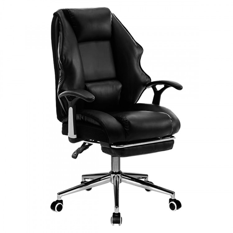 Faux Leather High Back Reclining Executive Office Chair w/ Stool Black image 2