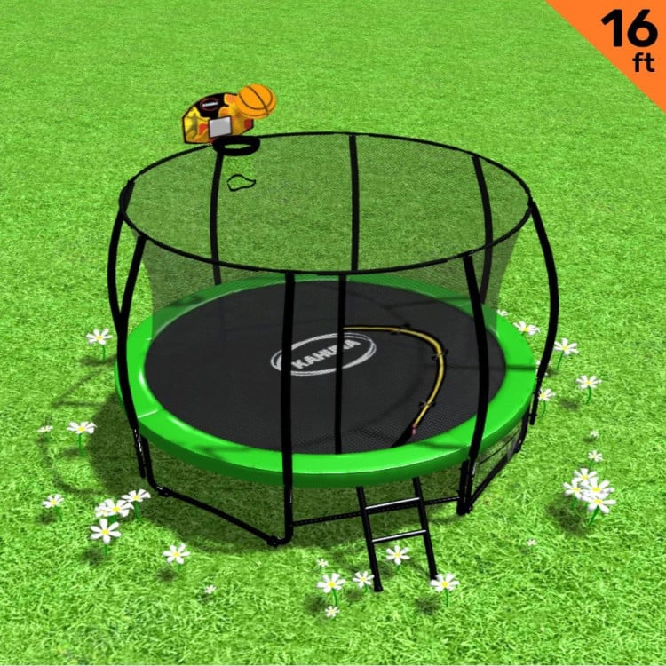 Kahuna Trampoline 16 ft with Basketball Set - Green