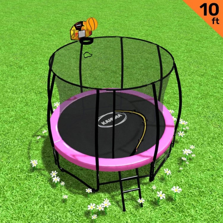Kahuna Trampoline 10 ft with Basketball Set - Pink