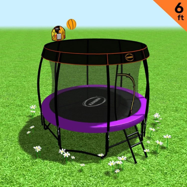 Kahuna Trampoline 6 ft with Basketball Set & Roof - Purple