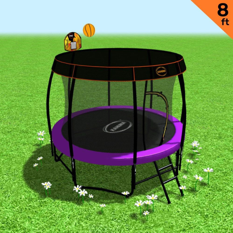 Kahuna Trampoline 8 ft with Basketball Set and Roof - Purple