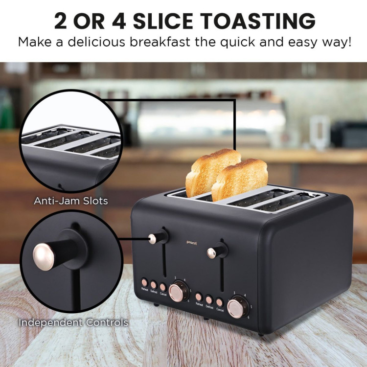 Pronti Toaster, Kettle & Coffee Machine Breakfast Set - Black image 9
