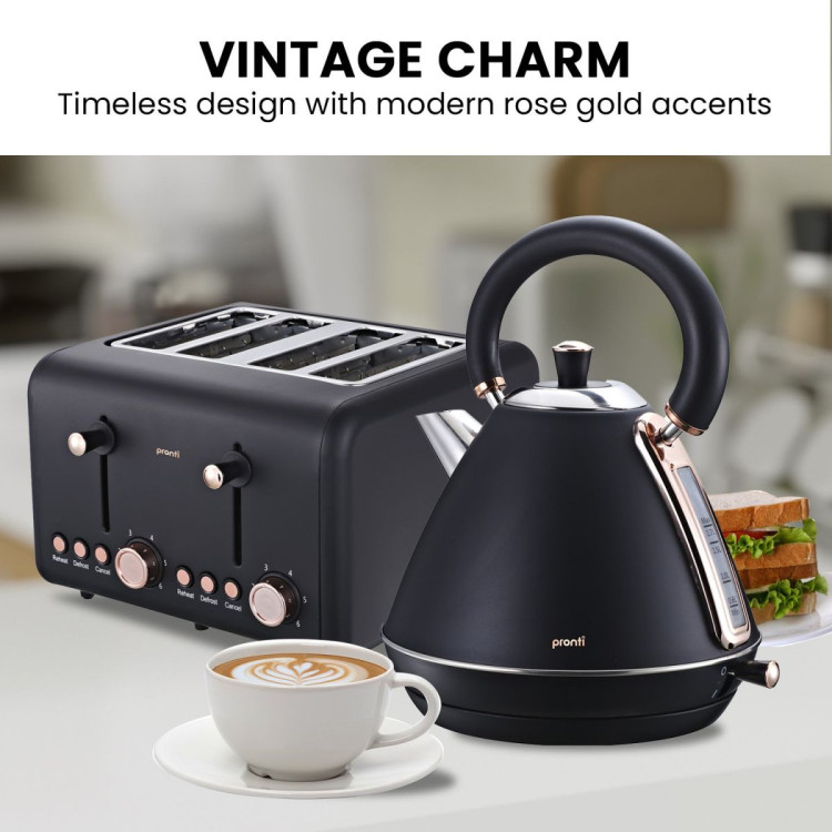 Pronti Toaster, Kettle & Coffee Machine Breakfast Set - Black image 6