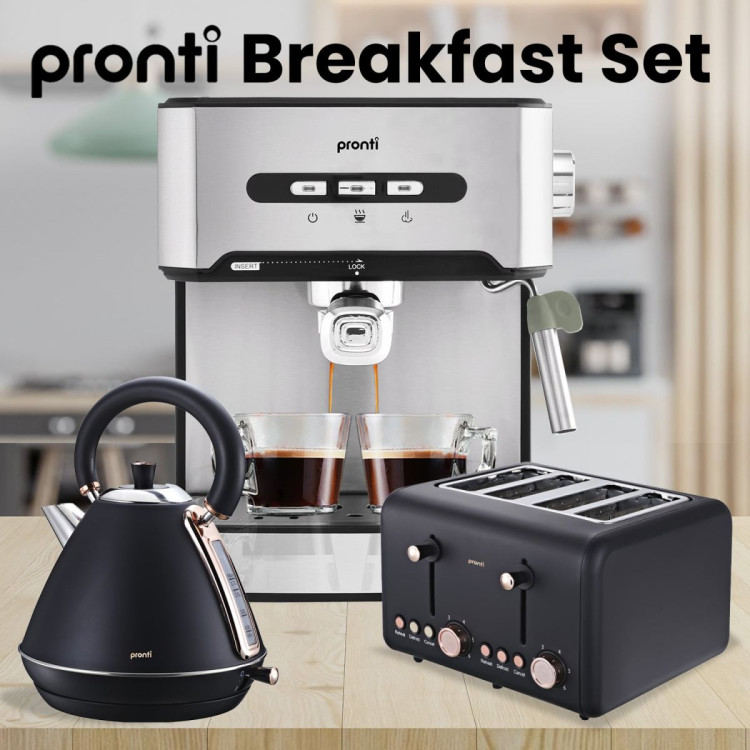 Pronti Toaster, Kettle & Coffee Machine Breakfast Set - Black image 14