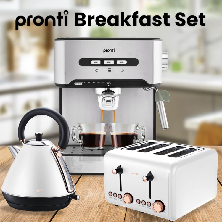 Pronti Toaster, Kettle & Coffee Machine Breakfast Set - White image 4