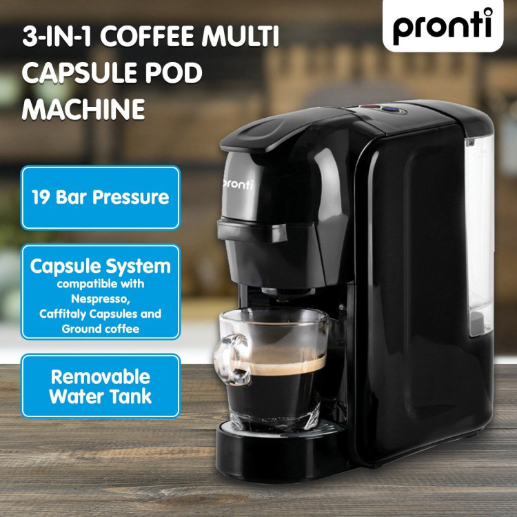 Pronti HomeMaid 3-in-1 Coffee Machine Multi-Capsule Pods and Ground Coffee Nespresso & Caffitaly Compatible CM-511HM image 12