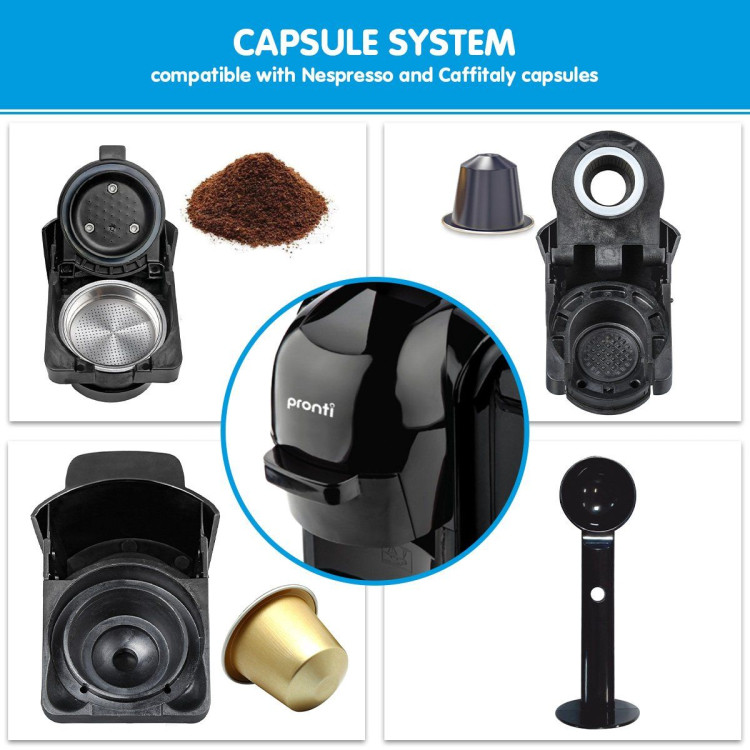 Pronti HomeMaid 3-in-1 Coffee Machine Multi-Capsule Pods and Ground Coffee Nespresso & Caffitaly Compatible CM-511HM image 6