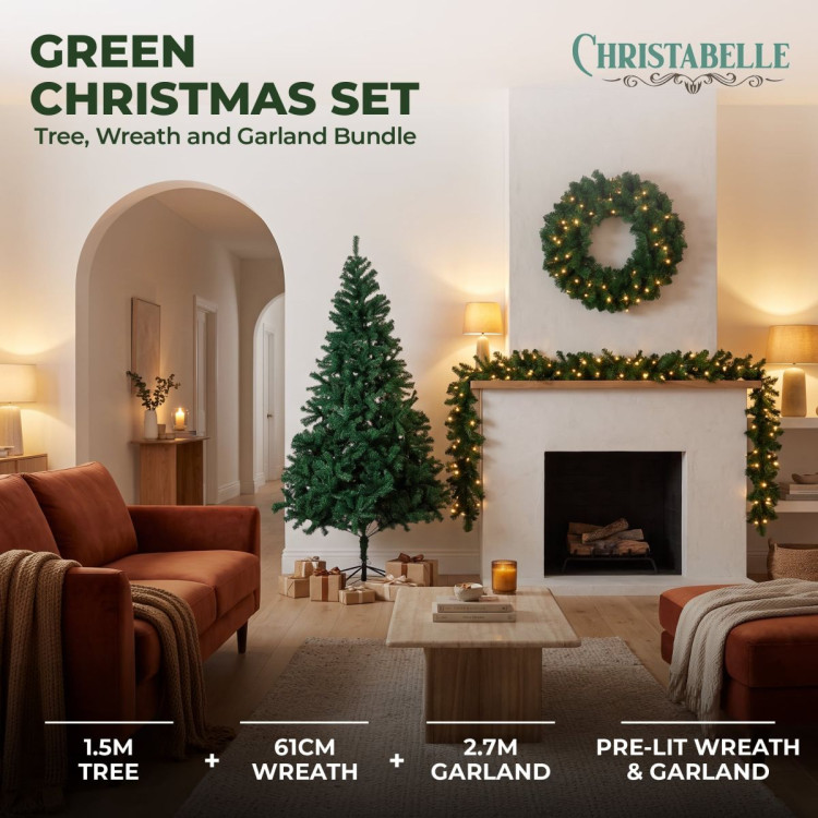 Christabelle Artificial Tree 1.5m 61cm Chadwick Wreath 2.7m Garland with LED Light image 3