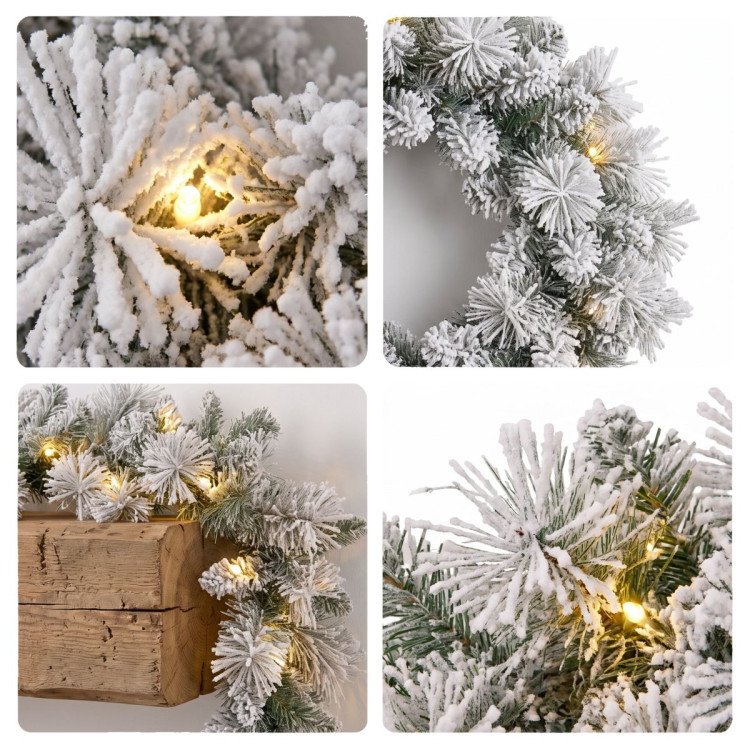Christabelle 3pc Christmas Set: 1.5m Snow Flocked Tree 61cm Pre-Lit LED Wreath & 2.74m Frosted Garland Holiday Decor image 8