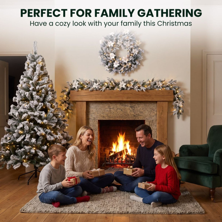 Christabelle 3pc Christmas Set: 1.5m Snow Flocked Tree 61cm Pre-Lit LED Wreath & 2.74m Frosted Garland Holiday Decor image 11