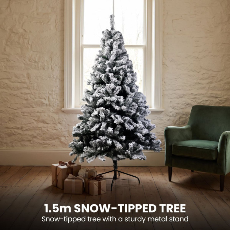 Christabelle 3pc Christmas Set: 1.5m Snow Flocked Tree 61cm Pre-Lit LED Wreath & 2.74m Frosted Garland Holiday Decor image 12