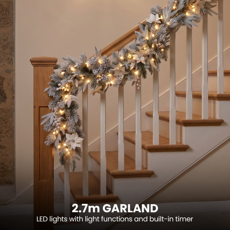 Christabelle 3pc Christmas Set: 1.5m Snow Flocked Tree 61cm Pre-Lit LED Wreath & 2.74m Frosted Garland Holiday Decor image 14
