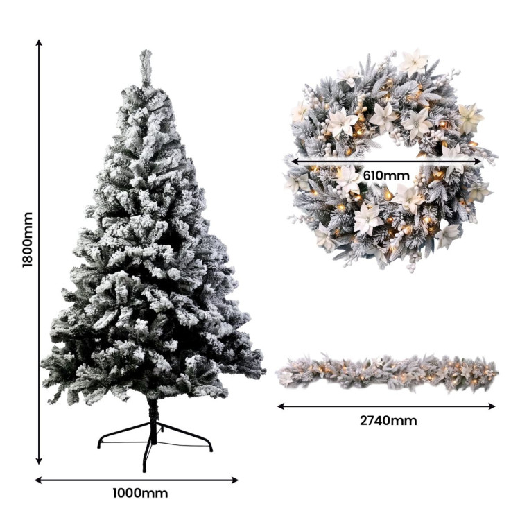 Christabelle Snow-Tipped Snowflocked Tree 61cm Snow Wreath Colonial with Lights 2.74m Garland Snow Frosted image 7