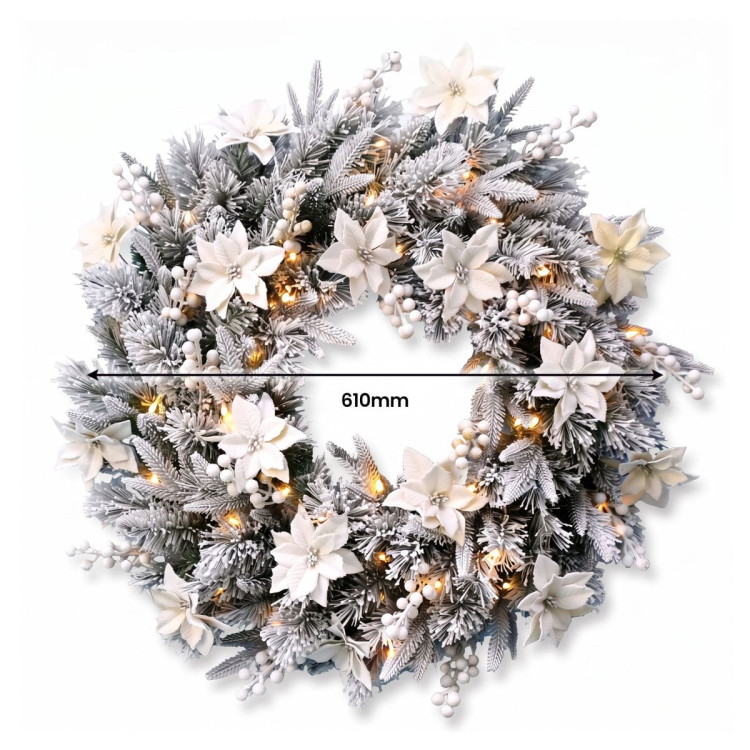 Christabelle Snow-Tipped Snowflocked Tree 61cm Snow Wreath Colonial with Lights 2.74m Garland Snow Frosted image 18