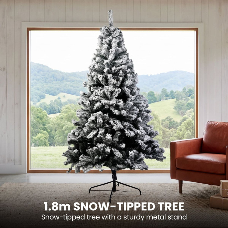Christabelle Snow-Tipped Snowflocked Tree 61cm Snow Wreath Colonial with Lights 2.74m Garland Snow Frosted image 13