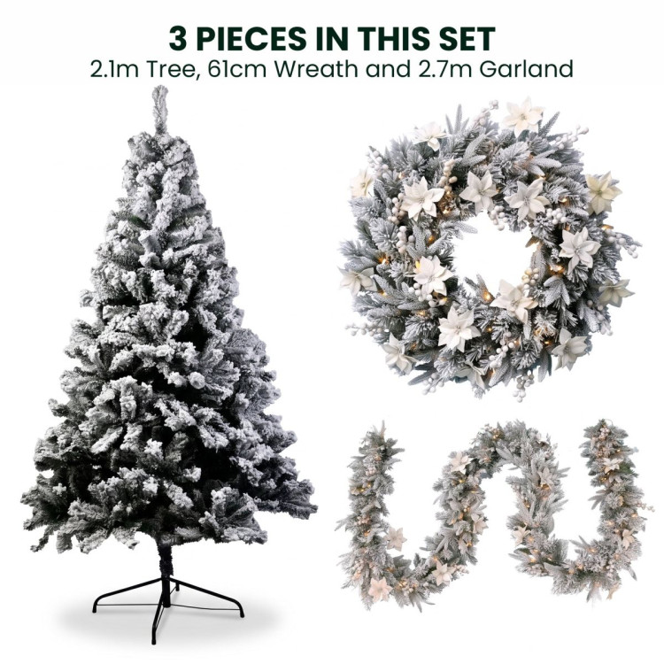 Christabelle Snow-Tipped Tree 61cm Snow Wreath Colonial with Lights 2.74m Garland Snow Frosted image 16