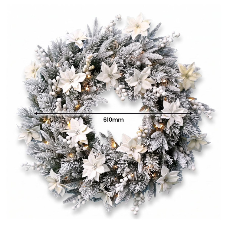 Christabelle Snow-Tipped Tree 61cm Snow Wreath Colonial with Lights 2.74m Garland Snow Frosted image 18